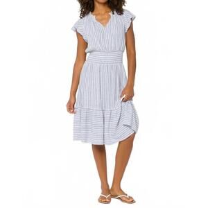 NEW VELVET HEART ruffle midi dress in washed blue stripe